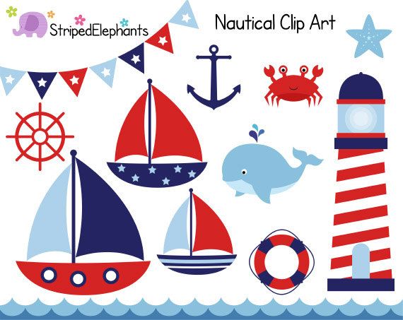 Nautical Clip Art   Sail Boat Clipart   Red And Navy   Digital Clipart