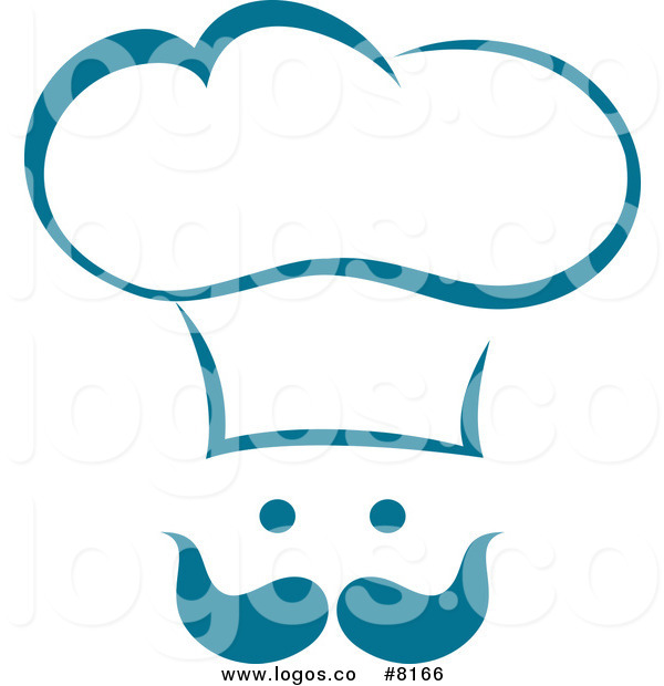 Royalty Free Vector Of A Blue Chef Face With A Hat And Mustache Logo    