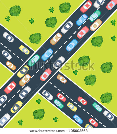 Aerial View Of Highway Traffic With Automobile And Machinery   Stock