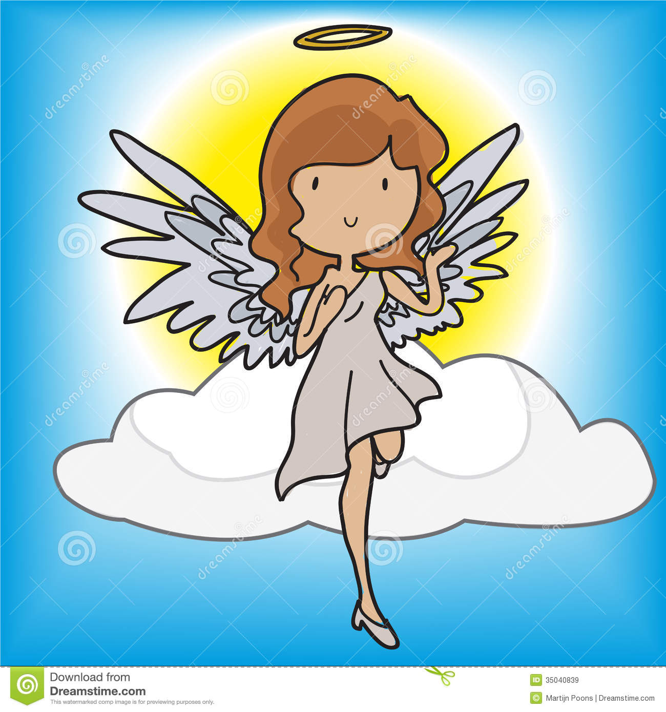 Angels Devils Image Doodle Style Cartoon Angel Flying Clouds 35040839