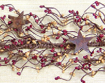 Burgandy And Gold Pip Berry Garland Rusty Stars 40 Long Primitive