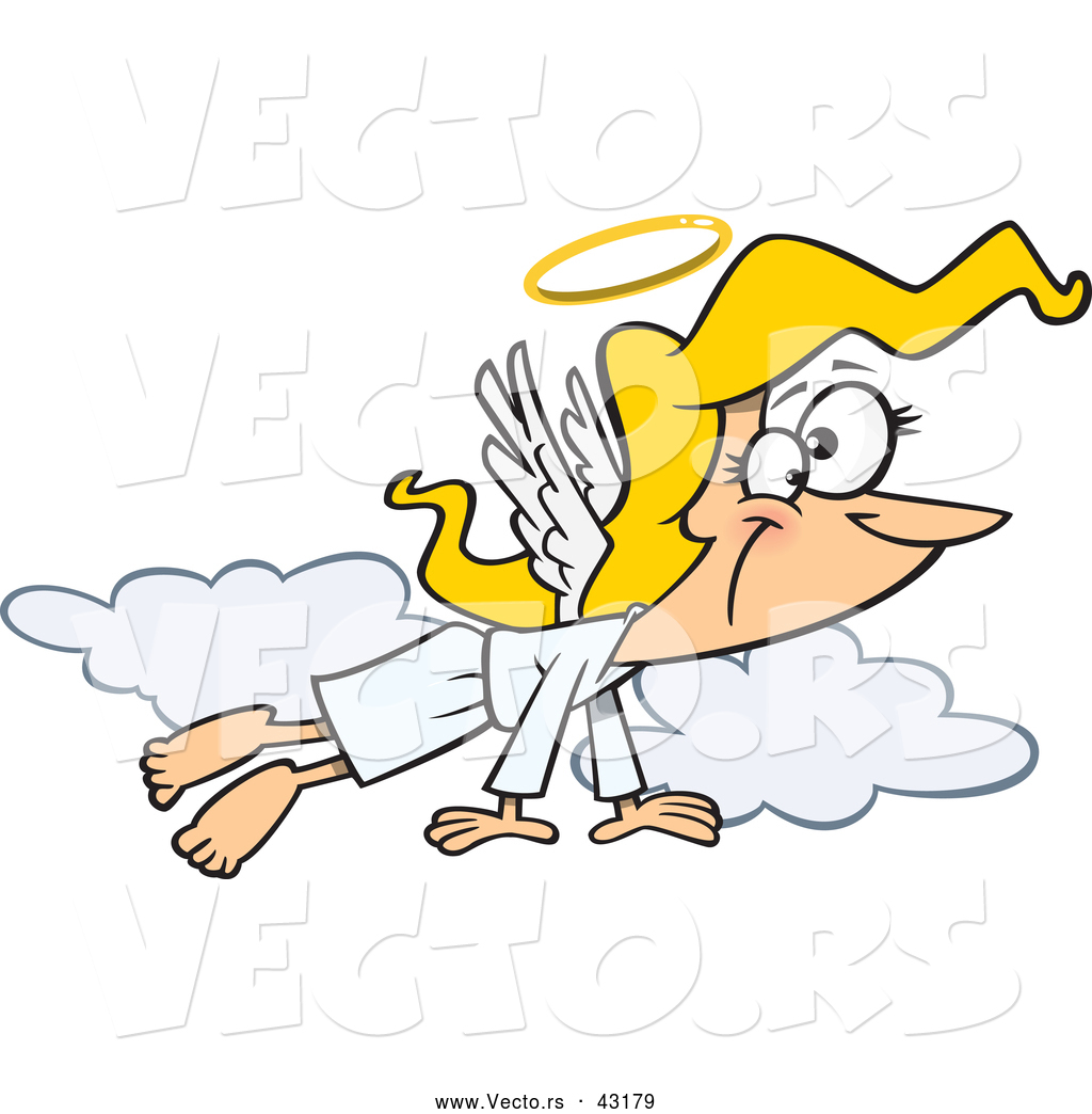 Cartoon Angel Flying In The Clouds With A Gold Halo Worried Cartoon