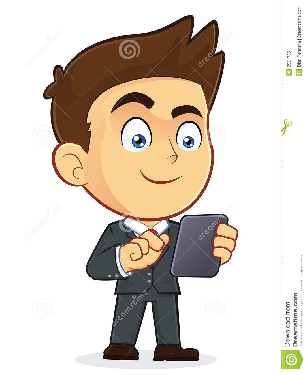 Clipart Picture Of A Male Businessman Cartoon Character Holding Tablet