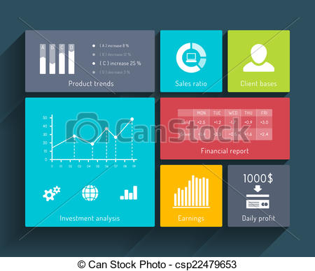 Clipart Vector Of Interface Template With Diagrams   Flat Design    