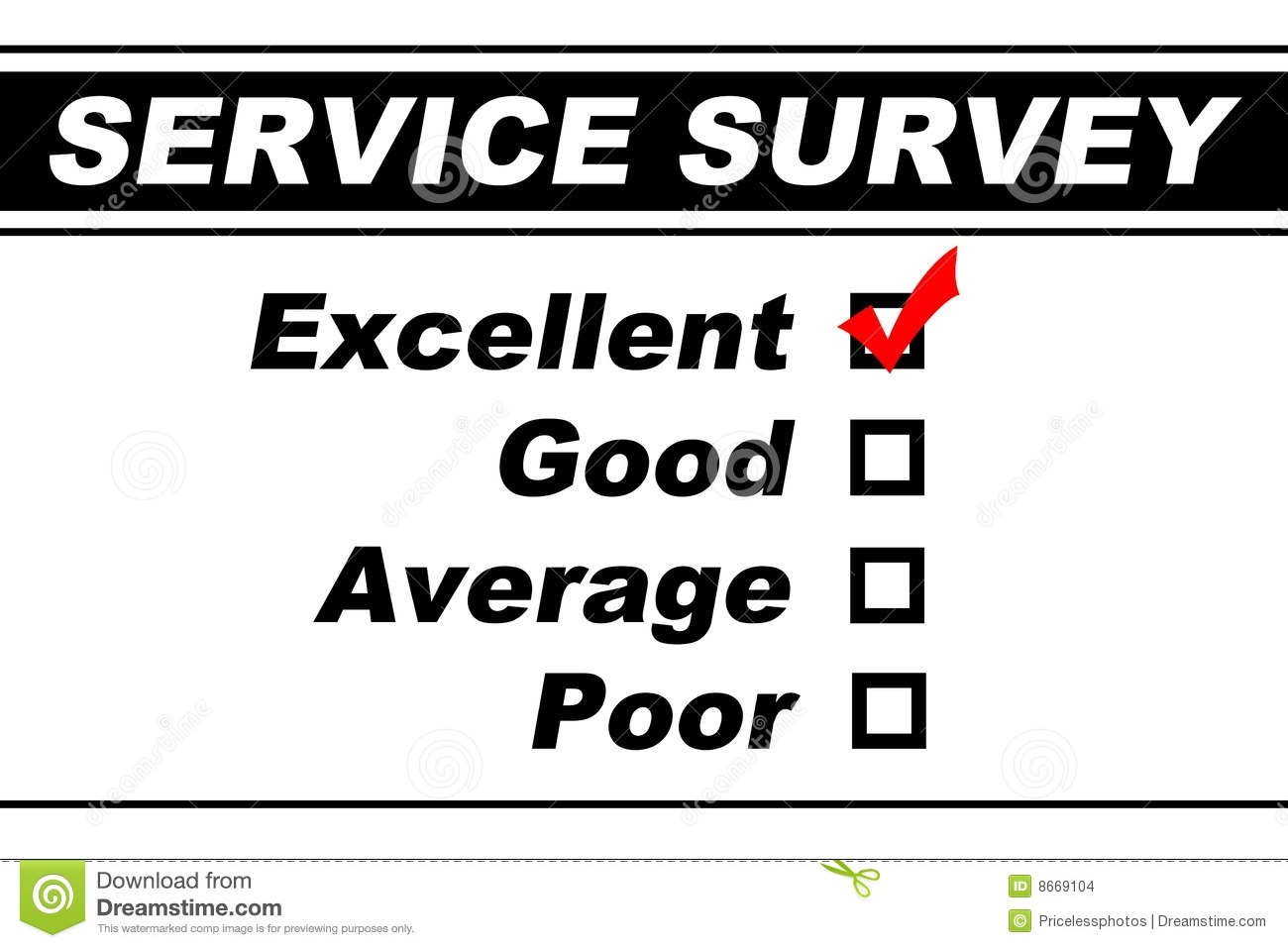 Customer Service Survey Filled Out With Excellent Chosen Isolated On    