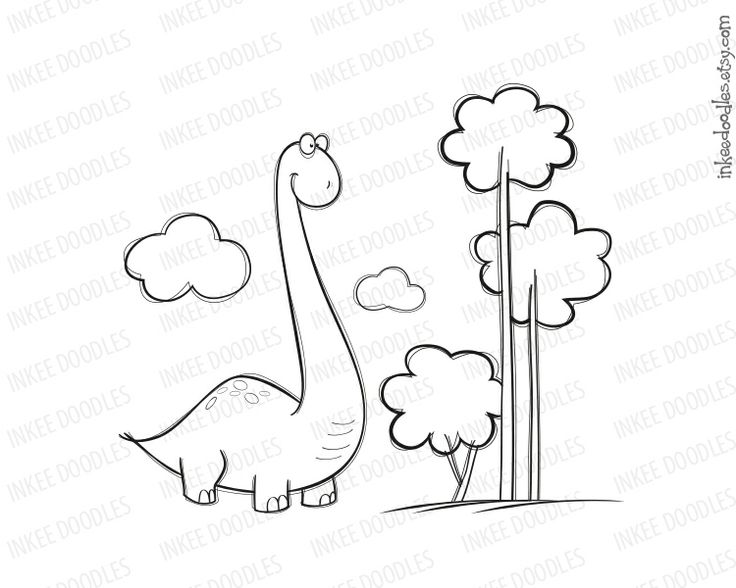 Cute Dinosaur Brachiosaurus School Clipart Trees Clouds Pictures Kids