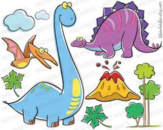 Dinosaur Clip Art Cute Picture Set Diy Birthday By Inkeedoodles  5 00