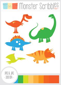 Dinosaur Clipart Digital Elements   By Monsterscribbles On Etsy  5 95