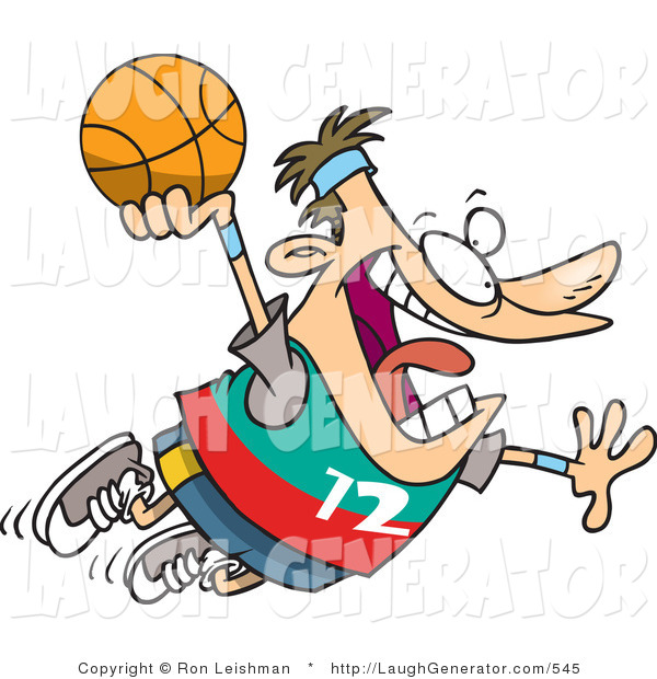 Humorous Clip Art Of A Caucasian Man About To Slam Dunk A Basketball