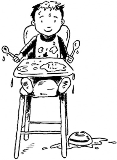 Messy High Chair  Toddler With Food Everywhere