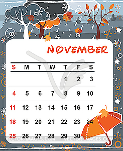 November Calendar Clipart
