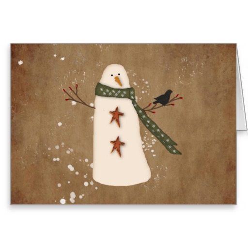 Primitive Snowman Large Font Christmas Card   Zazzle