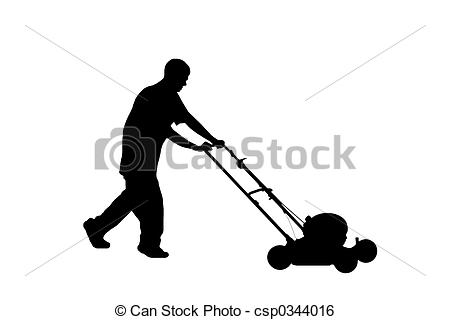 Stock Image Of Silhouette Of Teenager Mowing Lawn W   Silhouette Of    