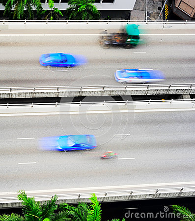 Top View Of Traffic On Highway In Singapore  Motion Blur 