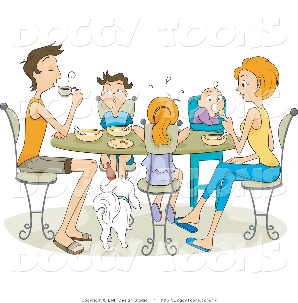 Vector Doggy Clipart Of A Family Dining Around A Table With Their Dog