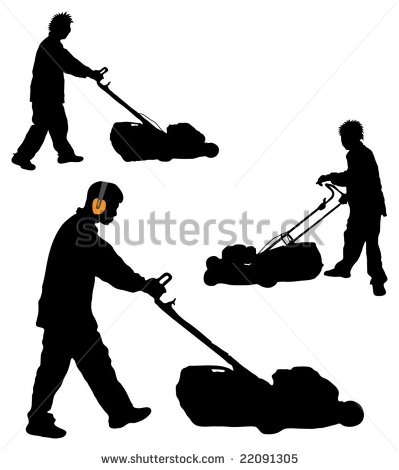 Vector Download   Silhouettes Of Man Mowing Lawn