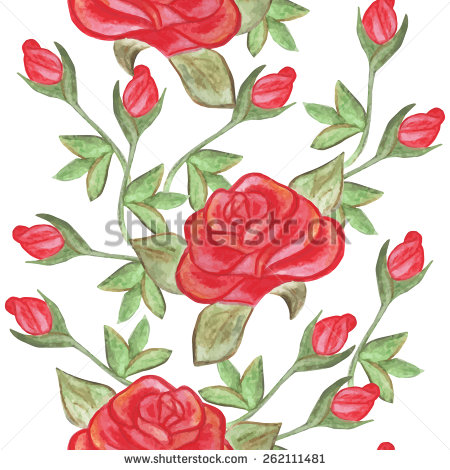 Vertical Floral Border  Seamless Pattern With Red Roses  Watercolor
