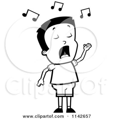 1142657 Cartoon Clipart Of A Black And White Talented Boy Singing