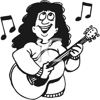 Black And White Cartoon Of A Girl Playing The Guitar And Singing