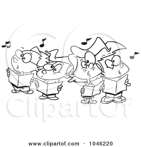     Black And White Outline Design Of A Choir Kids Singing By Ron Leishman