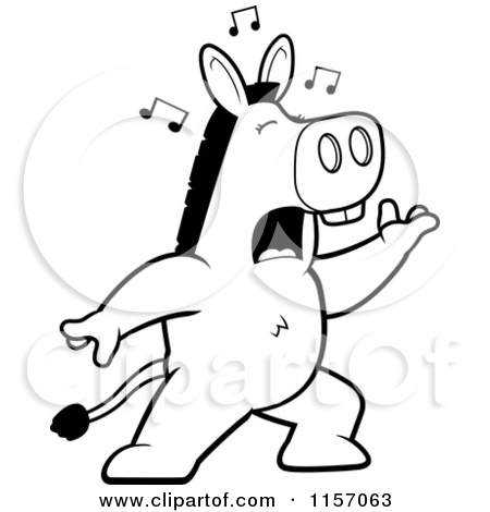 Cartoon Clipart Of A Black And White Donkey Singing And Lunging    