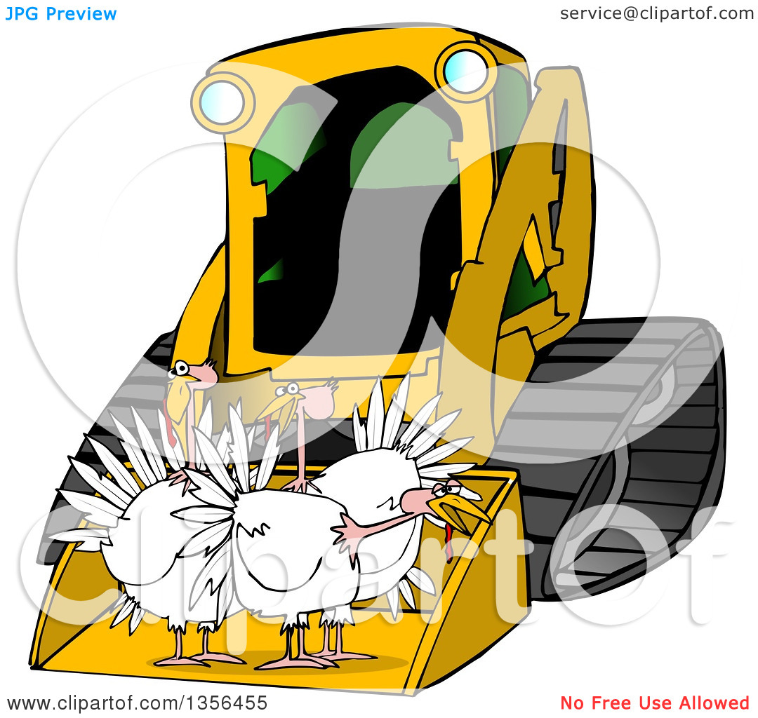 Clipart Of A Yellow Bobcat Skid Steer Loader With Turkeys In The