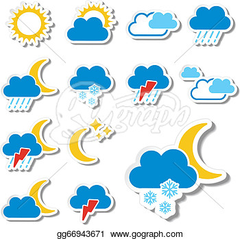 Clipart   Vector Set Of Color Weather Stickers   Symbol Sign Icon