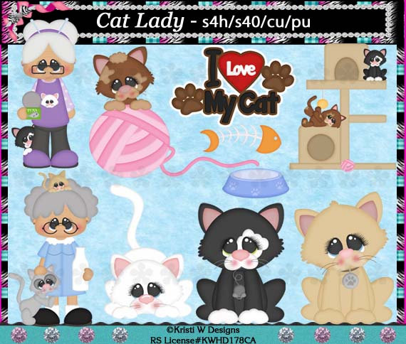 Crazy Cat Lady Digital Clip Art Set   Instant Download   Scrapbooking