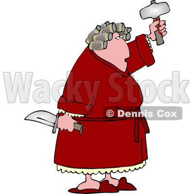 Crazy Woman With Pms Holding A Knife And Hatchet Clipart   Dennis Cox