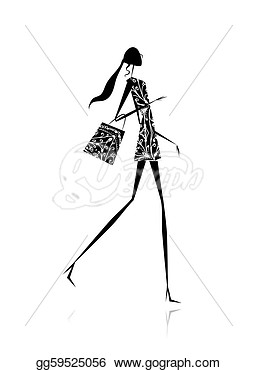 Eps Vector   Fashion Girl Silhouette With Shopping Bag  Stock Clipart