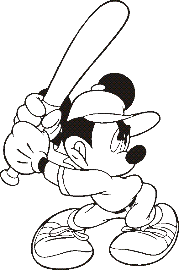 Free Sports Clipart Featuring Mickey Mouse At Bat Line Art To Color