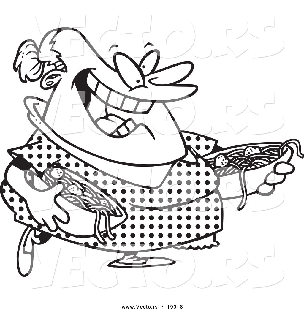 Larger Preview  Vector Of A Cartoon Happy Woman Serving Spaghetti And