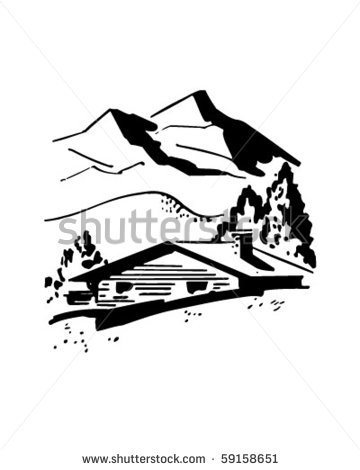 Mountain Cabin   Retro Clip Art   Stock Vector