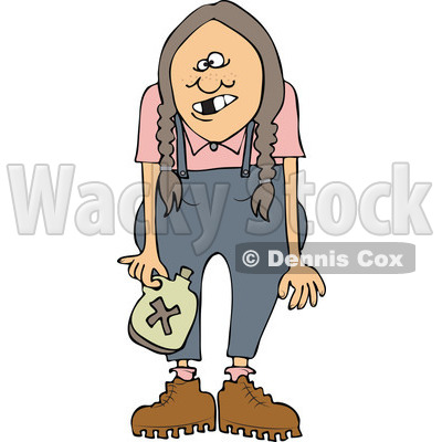 Of A Redneck Hillbilly Woman With Braids   Royalty Free Vector Clipart