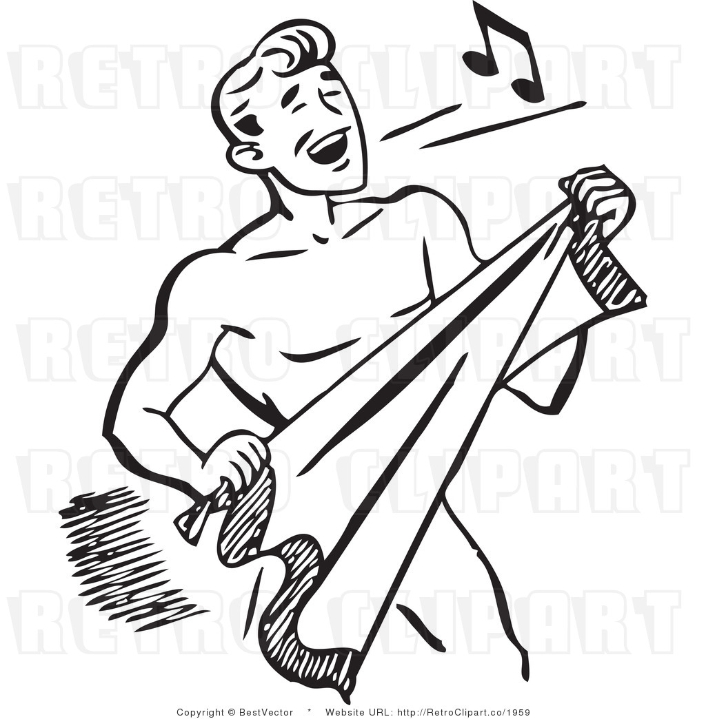 Royalty Free Black And White Retro Vector Clip Art Of A Man Singing    