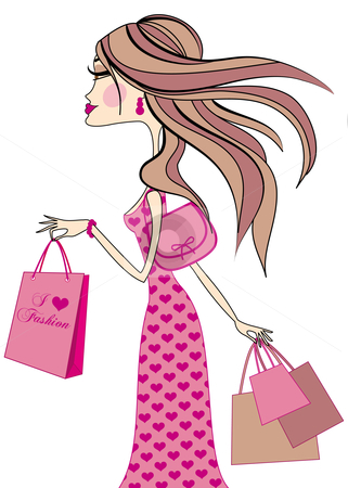 Shopping Woman Stock Vector Clipart I Love Fashion Fashion Girl With