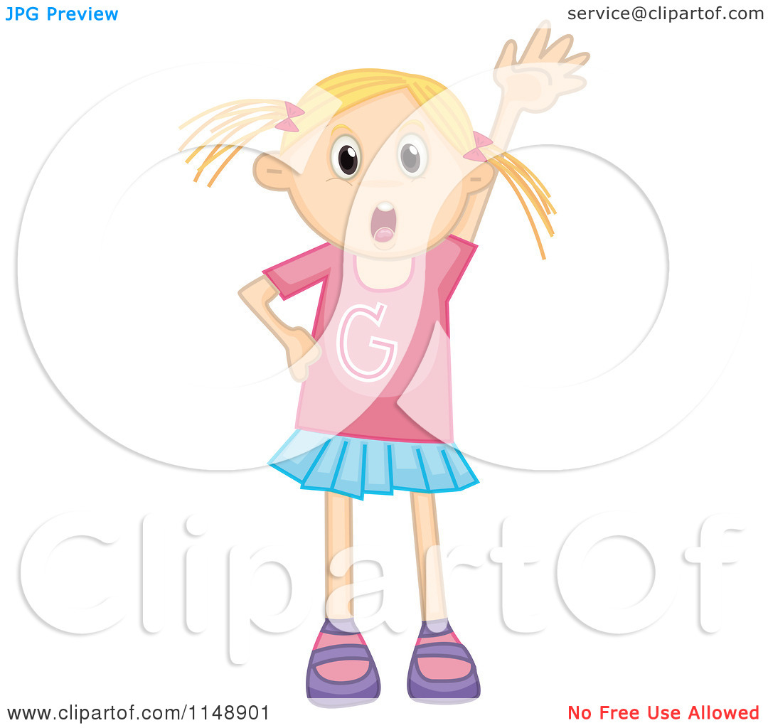     Stressed Blond Girl Shouting And Waving   Royalty Free Vector Clipart