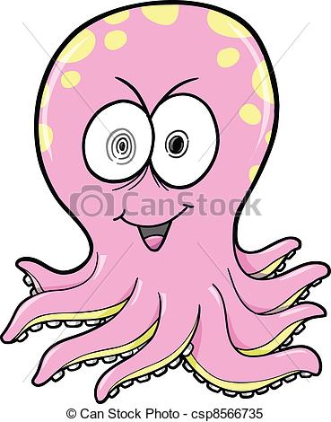 Vector   Crazy Pink Octopus Ocean Vector   Stock Illustration Royalty