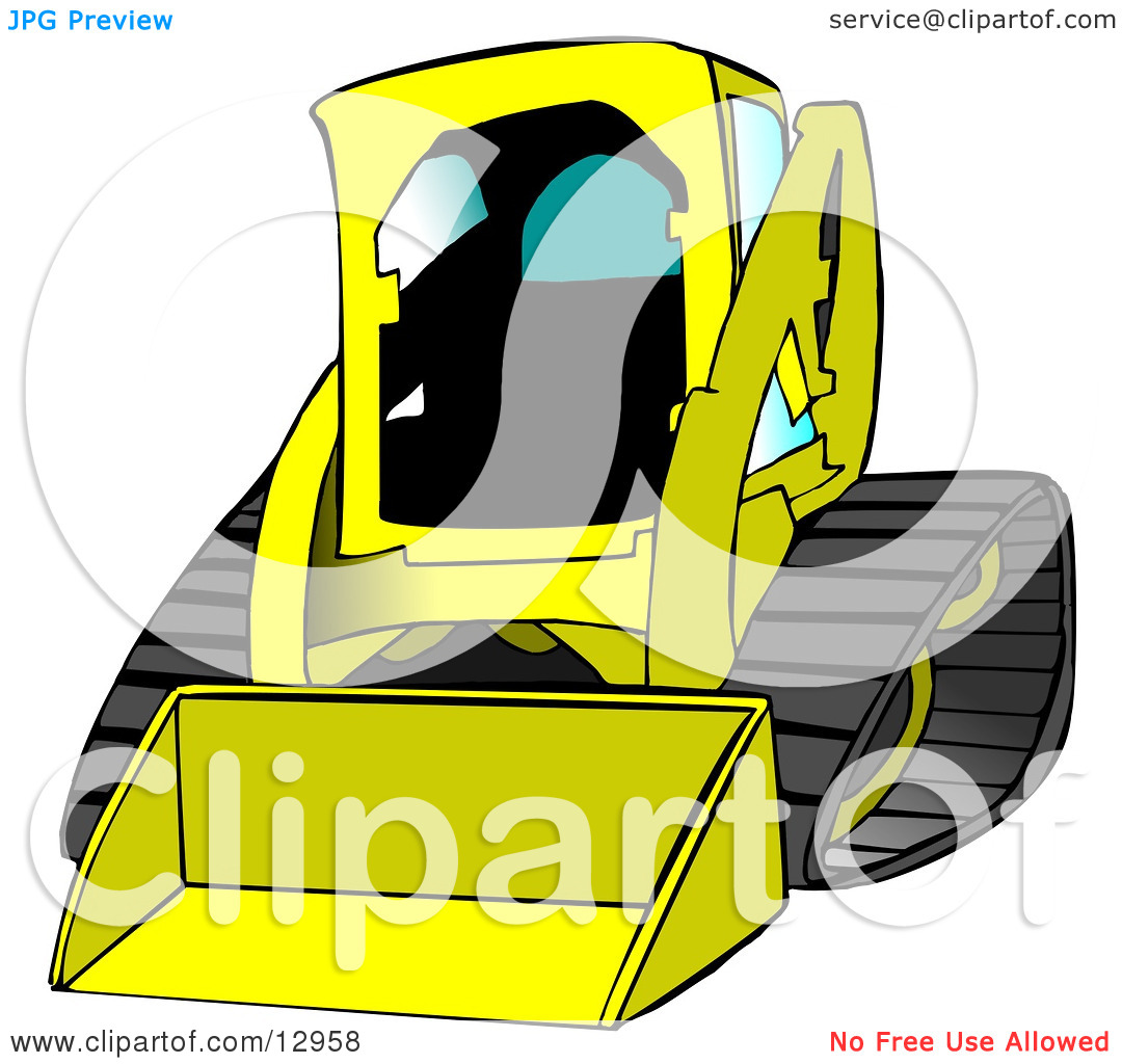 Yellow Bobcat Skid Steer Loader With Blue Window Tint Clipart Graphic    
