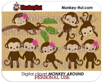 Art Set   Monkeys Clipart Mod Girl Girls Boy Boys Birthday Party Baby