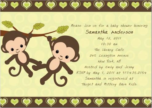 Baby Shower Monkey Cartoon Twin Monkeys Baby Shower