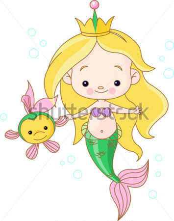 Browse   People   Cute Cartoon Mermaid Holding Arm With Little Fish