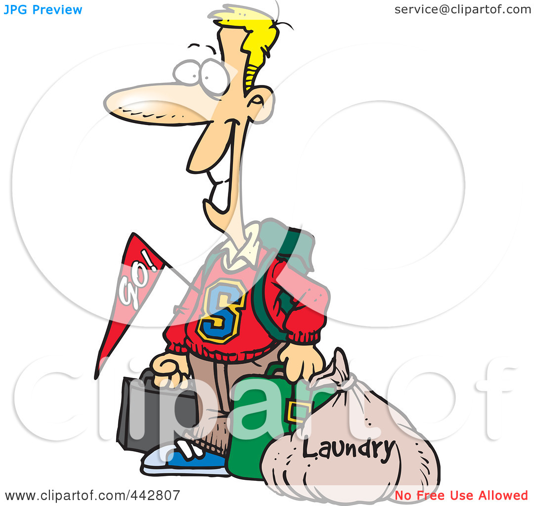 Cartoon College Boy Returning Home With Dirty Laundry By Ron Leishman