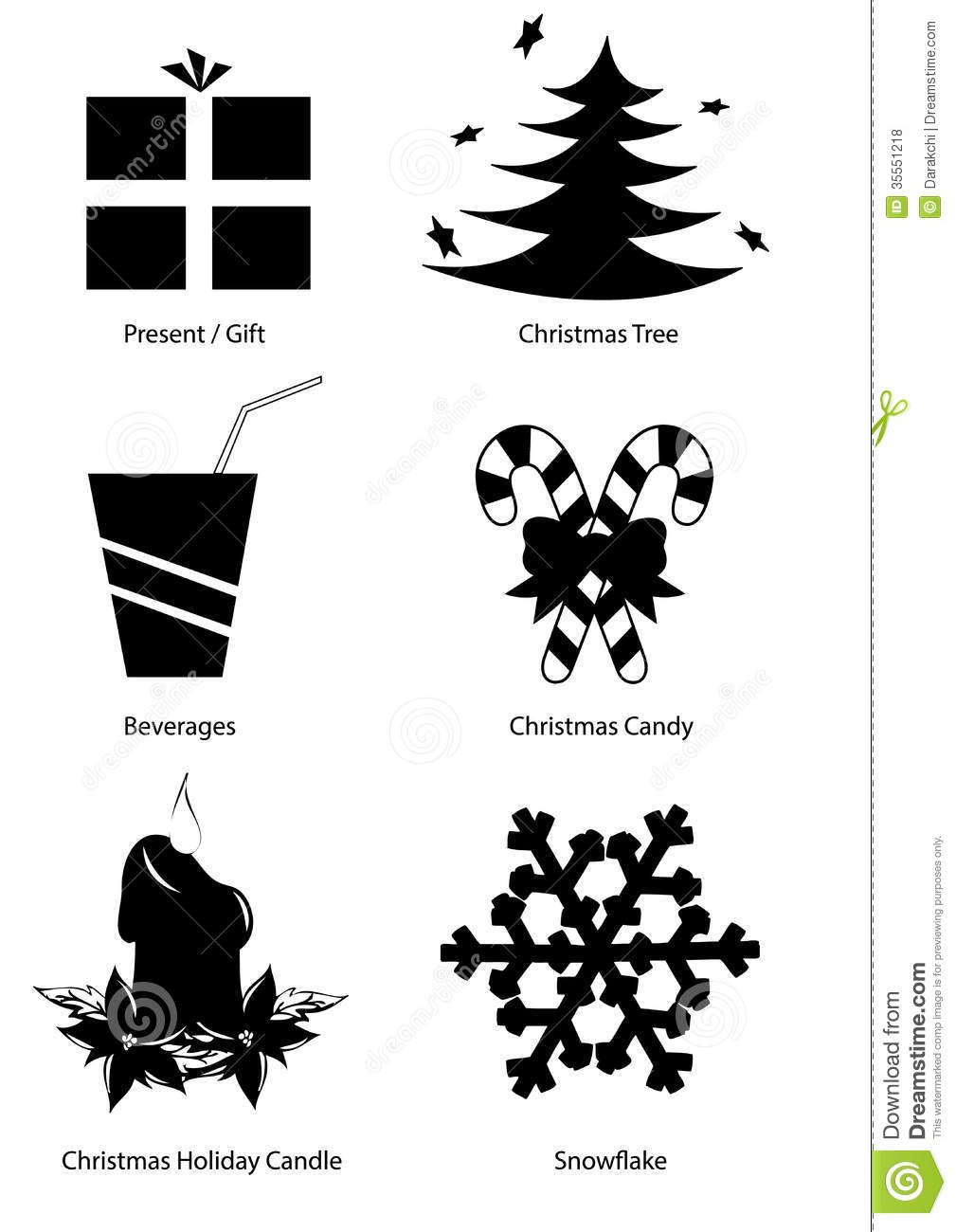 Christmas Holiday Vector Clipart Set Black And White Silhouettes    