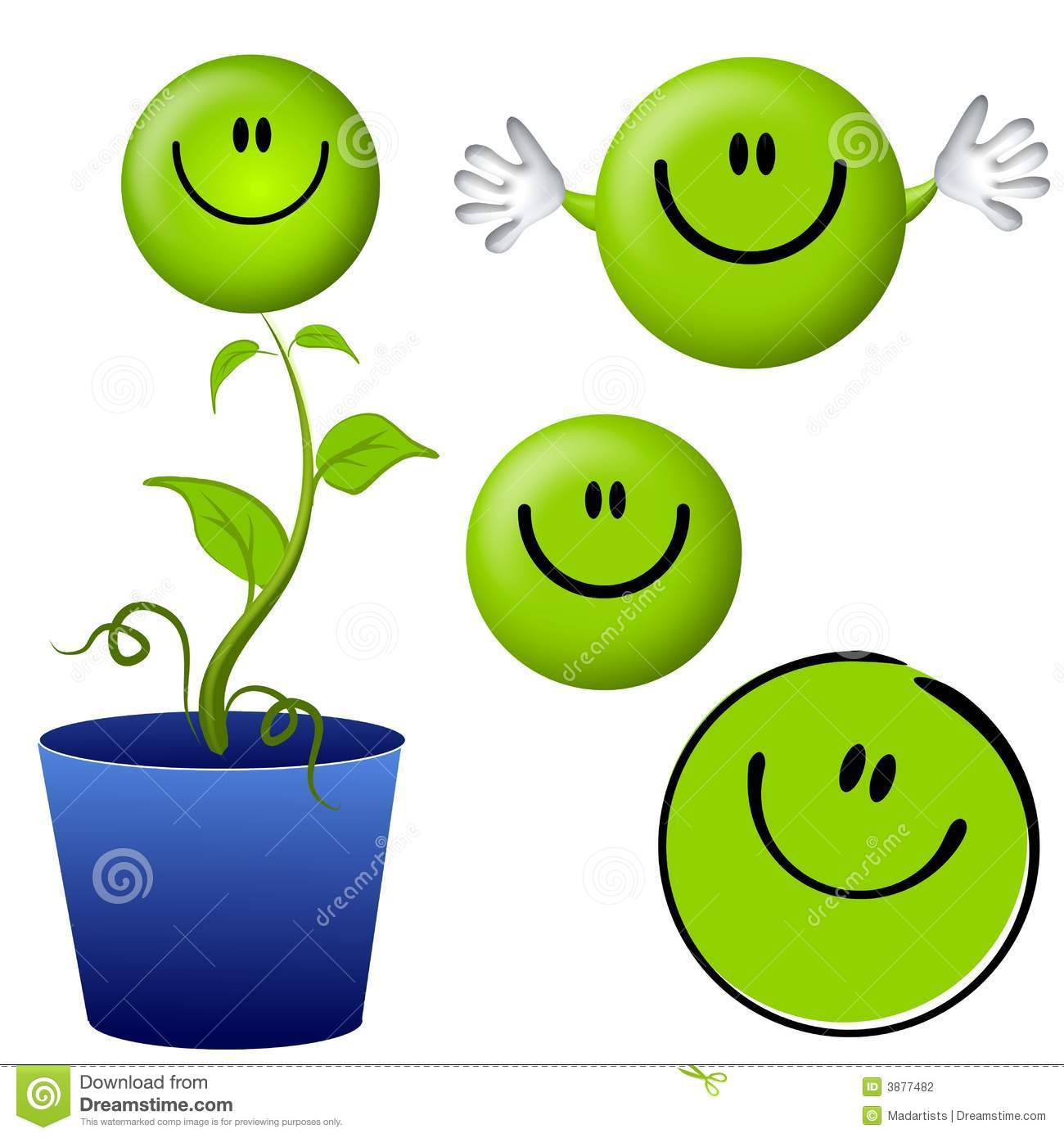 Clip Art Illustration Featuring A Variety Of Green Themed Smiley