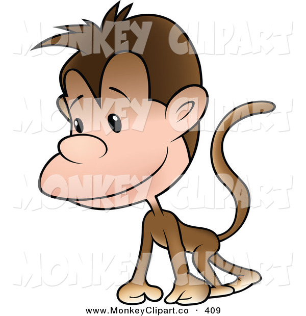 Clip Art Of A Cute Little Brown Monkey Walking On All Fours