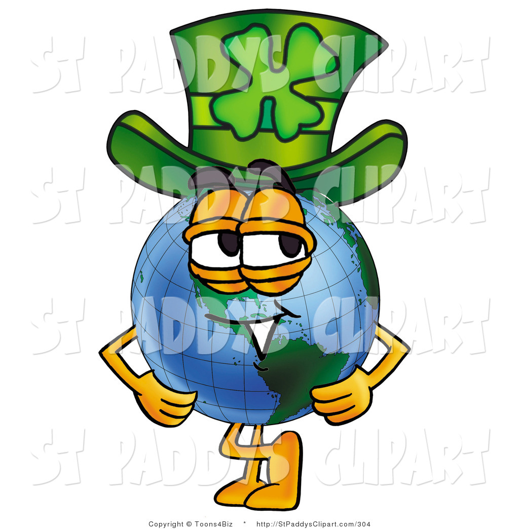 Clip Art Of A St Patricks Day World Character Wearing A Shamrock Hat