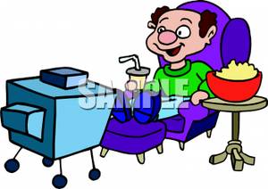 Clipart Image  A Man Watching Tv With A Bowl Of Popcorn And A Soda