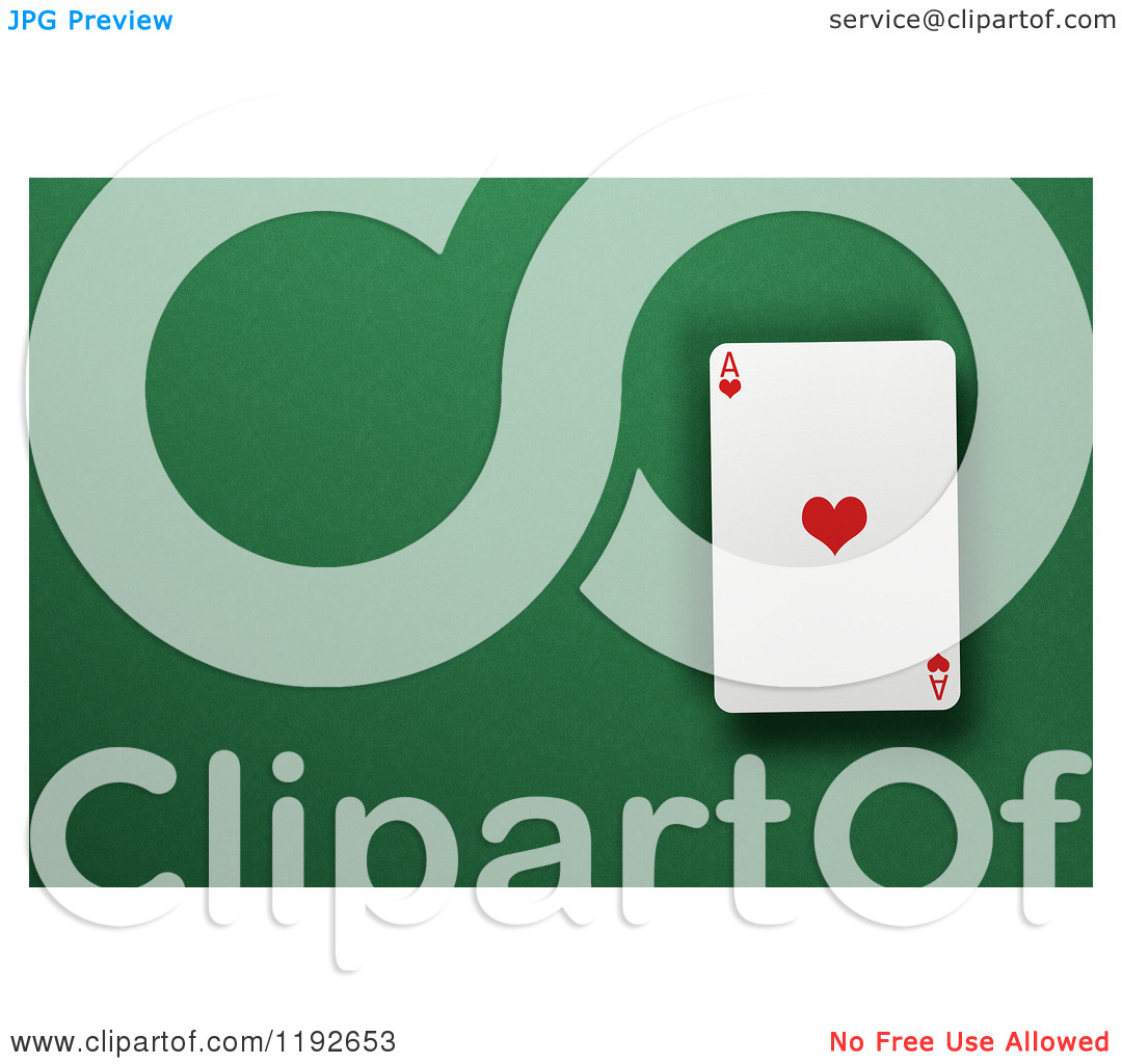 Clipart Of A 3d Ace Of Hearts Playing Card Over A Green Felt Surface    