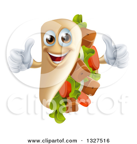 Clipart Of A Cartoon Souvlaki Kebab Sandwich Mascot Giving Two Thumbs